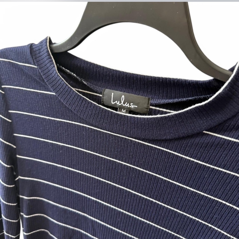 Lulus size M Navy blue “Found my mate” striped long sleeve top with bell sleeves - Picture 3 of 8